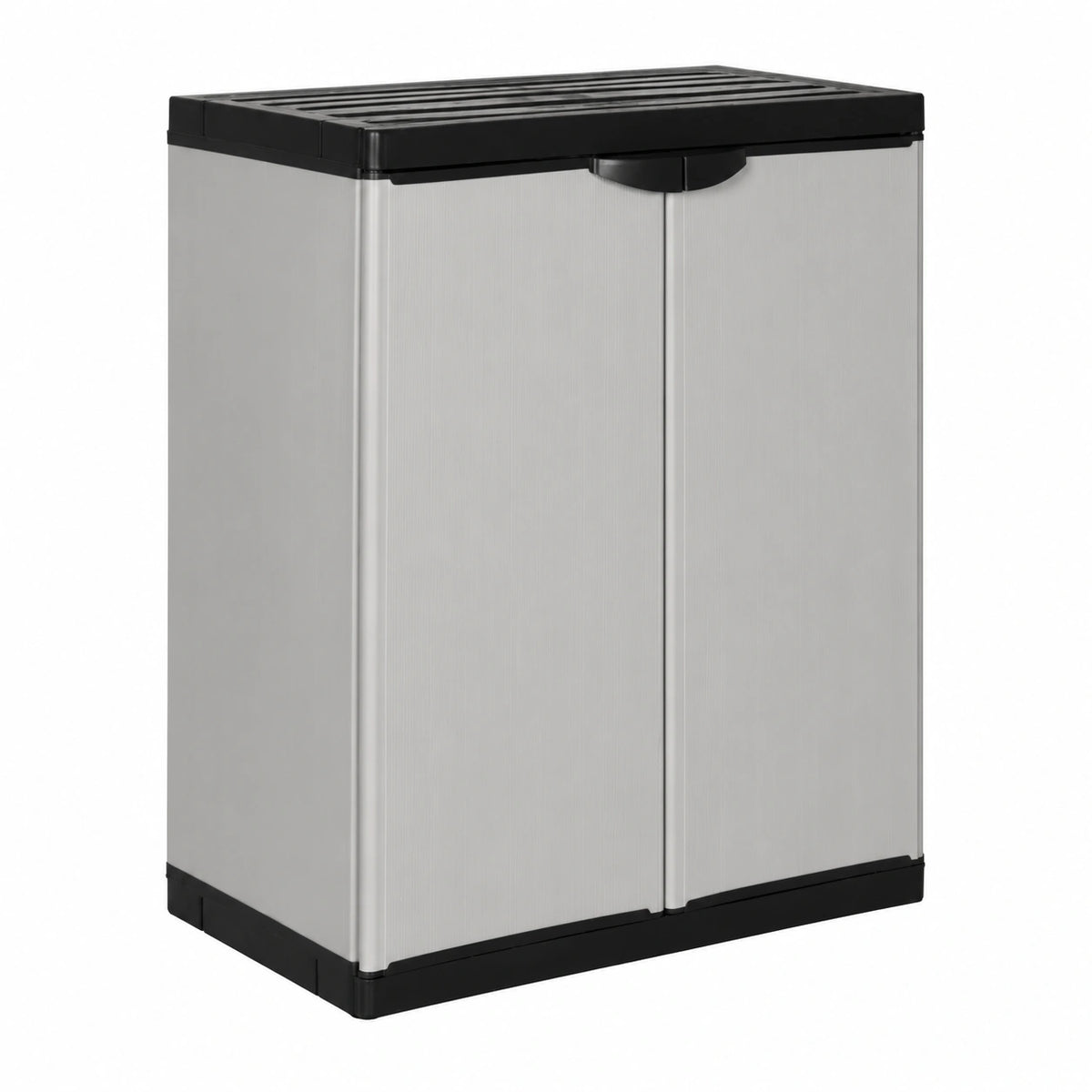 Armadio da Esterno in PVC e Polipropilene, 68x40x85 cm, Grigio e Nero, con Ripiano e Serratura, ideale per Terrazza e Cantina
