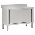 Tavolo da Lavoro in Acciaio Inox con Ante Scorrevoli per Cucina e Officina 120x50x(95-97) cm