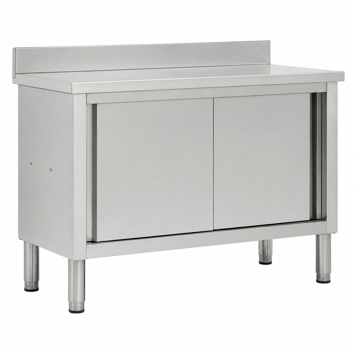 Tavolo da Lavoro in Acciaio Inox con Ante Scorrevoli per Cucina e Officina 120x50x(95-97) cm