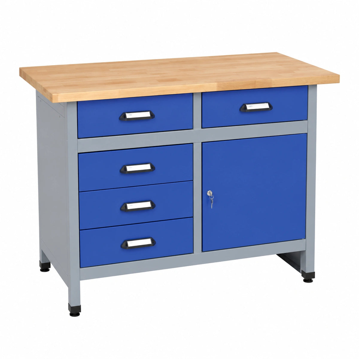 Banco da Lavoro Kupper con 5 Cassetti e 1 Porta, Capacità 300 kg, Piano in Faggio 30 mm