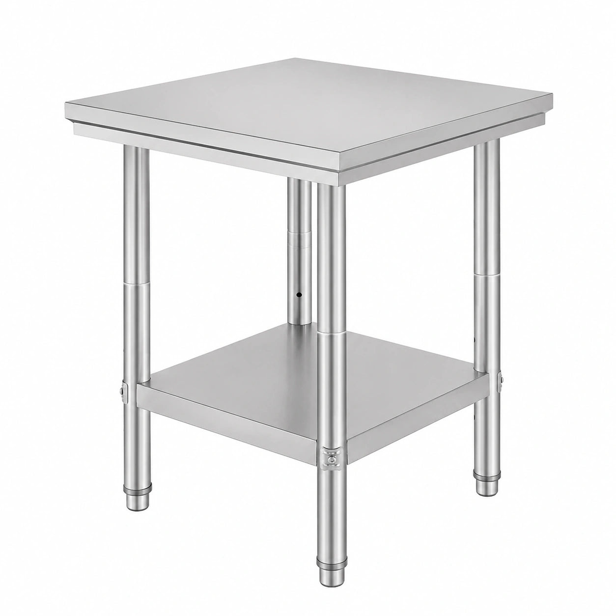 VEVOR Tavolo da Lavoro in Acciaio Inossidabile, 60x60x80 cm, 2 Ripiani, Ideale per Cucina e Garage