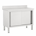 Tavolo da Lavoro in Acciaio Inox con Ante Scorrevoli e Ripiano Armadio, 120 x 50 x (95-97) cm