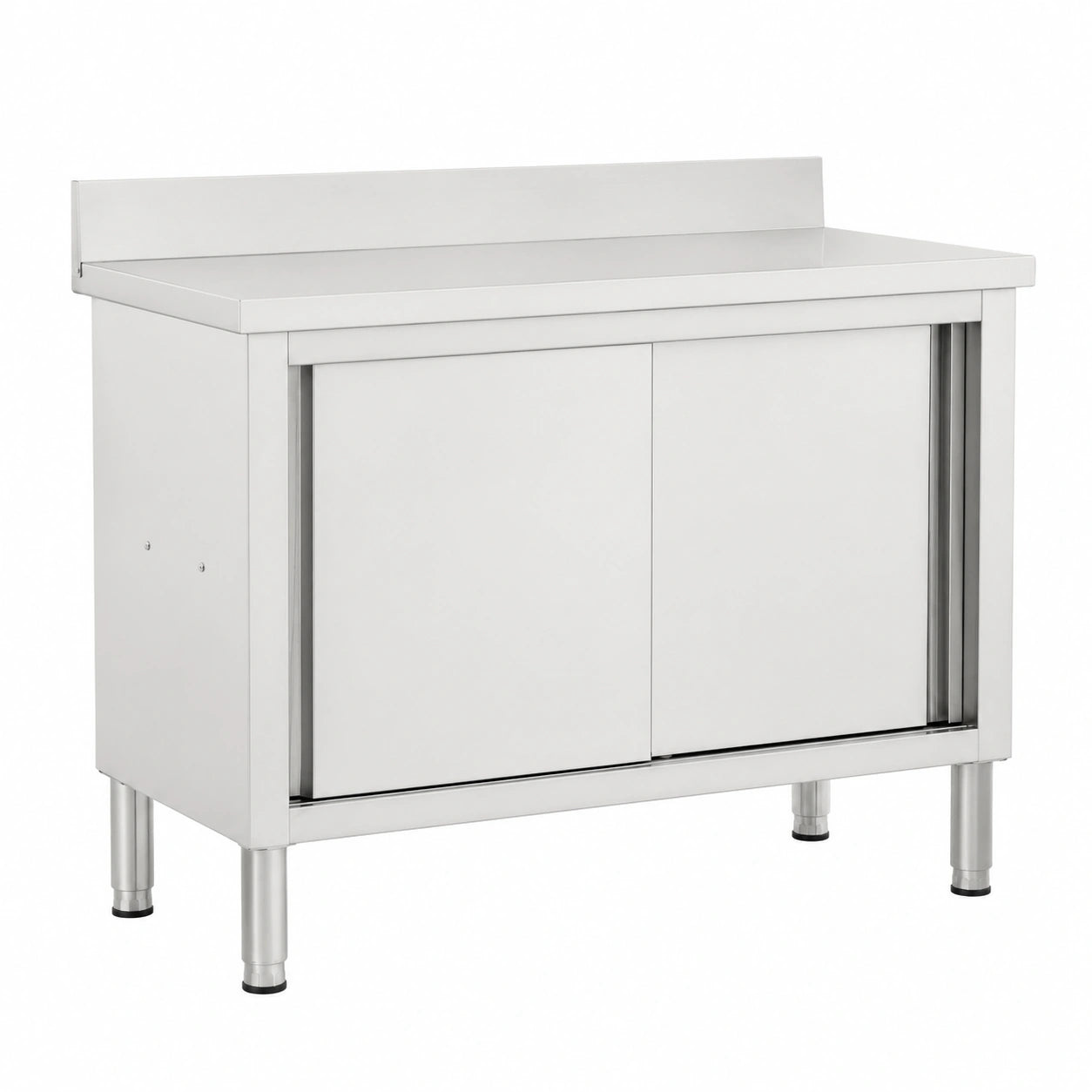 Tavolo da Lavoro in Acciaio Inox con Ante Scorrevoli e Ripiano Armadio, 120 x 50 x (95-97) cm