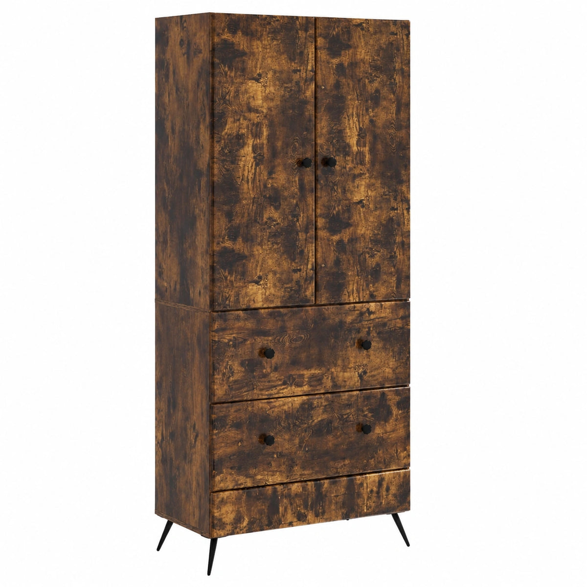 Coppia di armadi in rovere affumicato con cassetti e ante scorrevoli, 66x34,5x90 cm, per ufficio e soggiorno