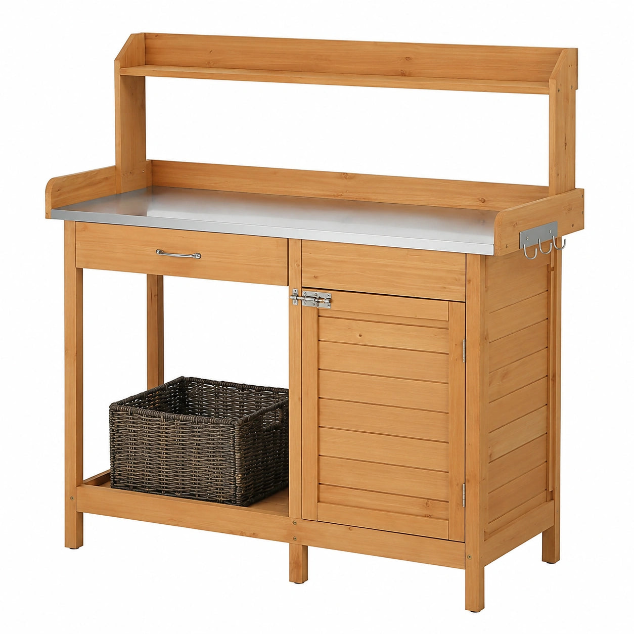 Yaheetech Tavolo da Giardino in Legno con Ripiano in Metallo e Cassetto