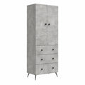 Coppia di Armadi in Legno Cemento Grigio con Cassetto e Porta Scorrevole