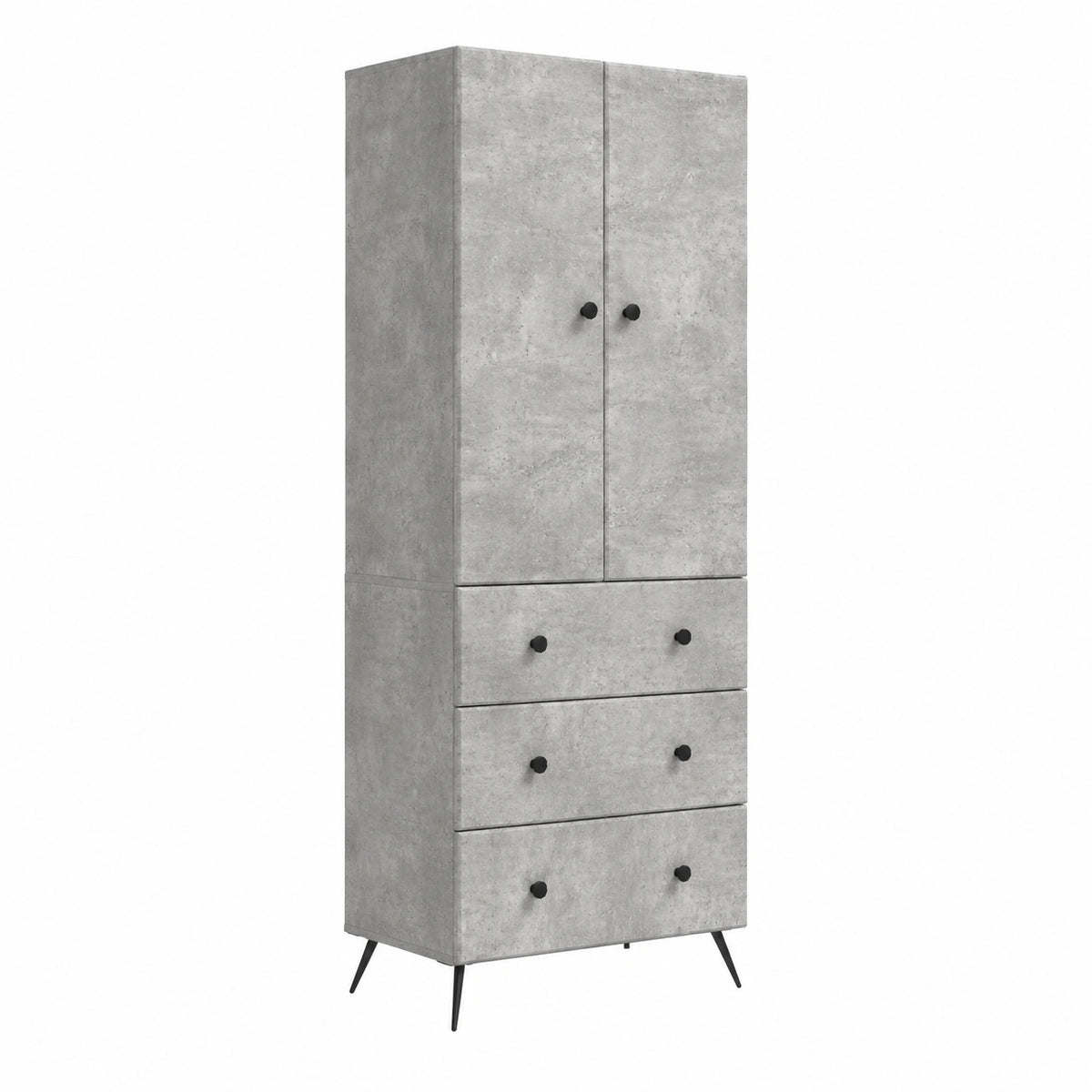 Coppia di Armadi in Legno Cemento Grigio con Cassetto e Porta Scorrevole