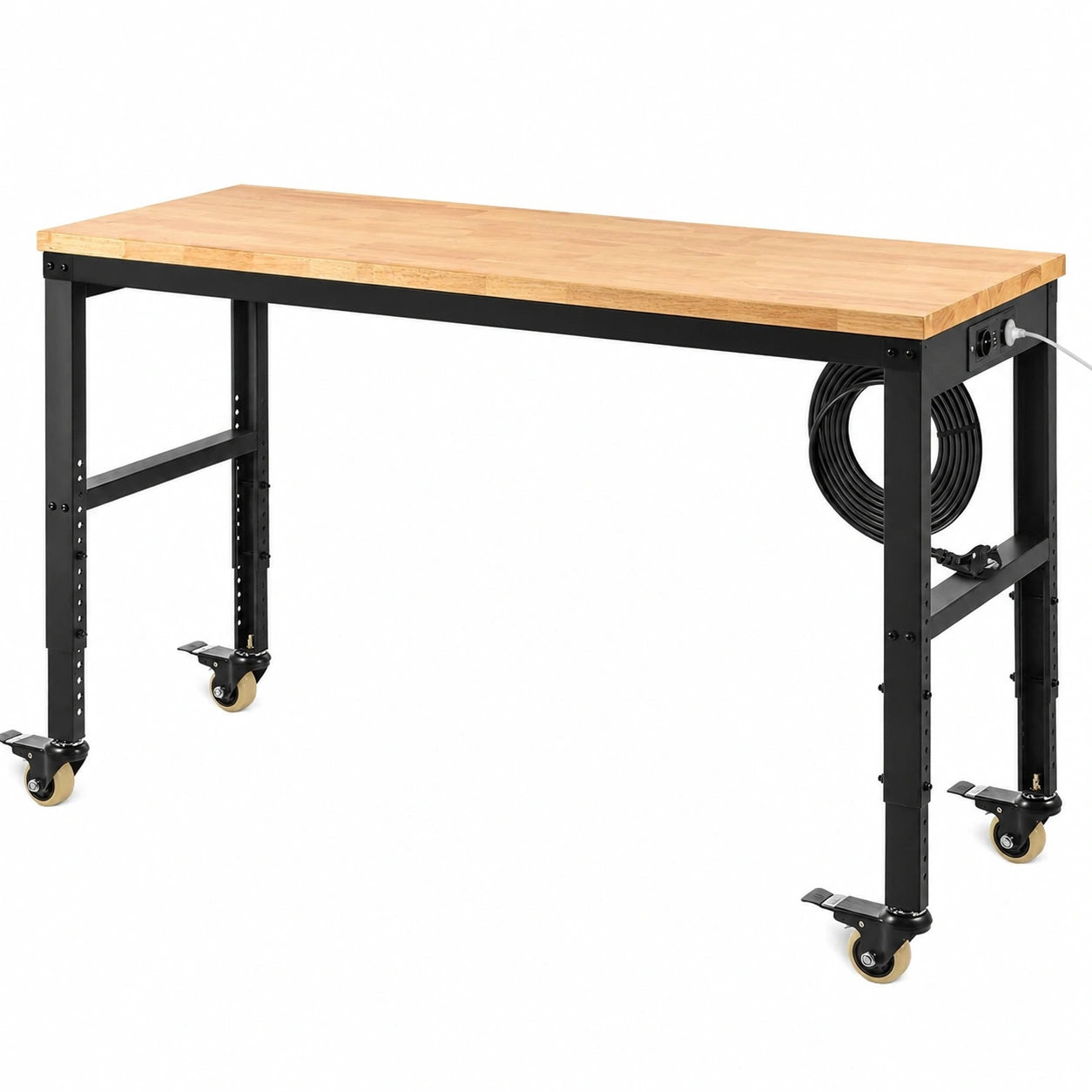 VEVOR Tavolo da Lavoro Regolabile in Legno e Acciaio per Officina, Altezza 79-104 cm, Ideale per Garage e Ufficio
