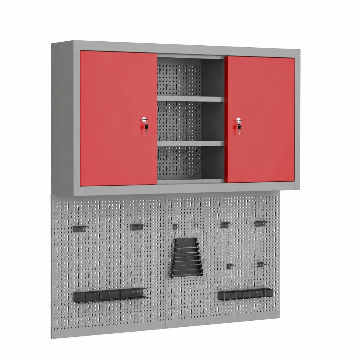 Armadio in metallo con 6 ripiani e serrature, rosso e grigio, 100x20x55 cm
