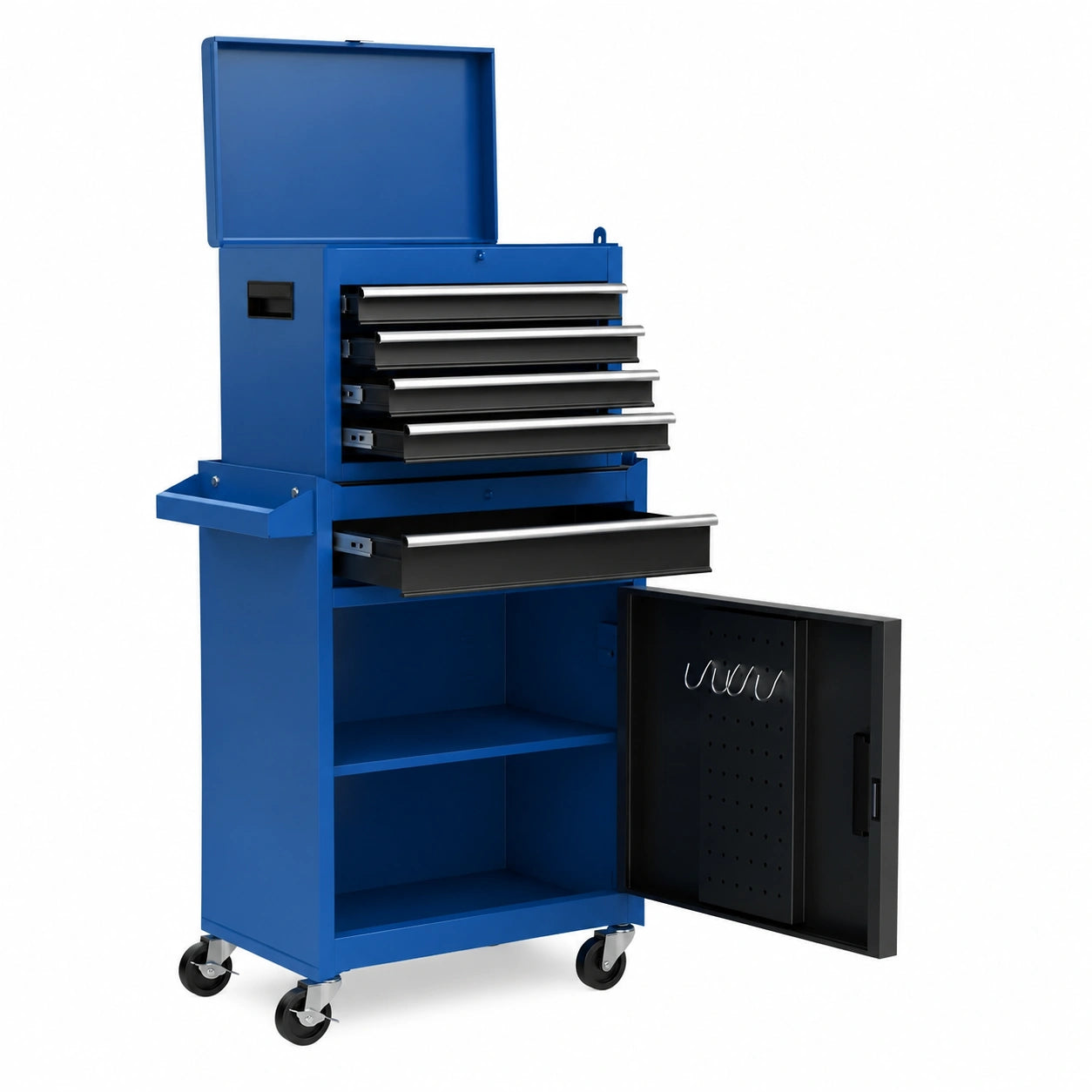 Carrello degli Attrezzi GYMAX con Cassetti e Armadio Regolabile, Officina e Garage, Blu