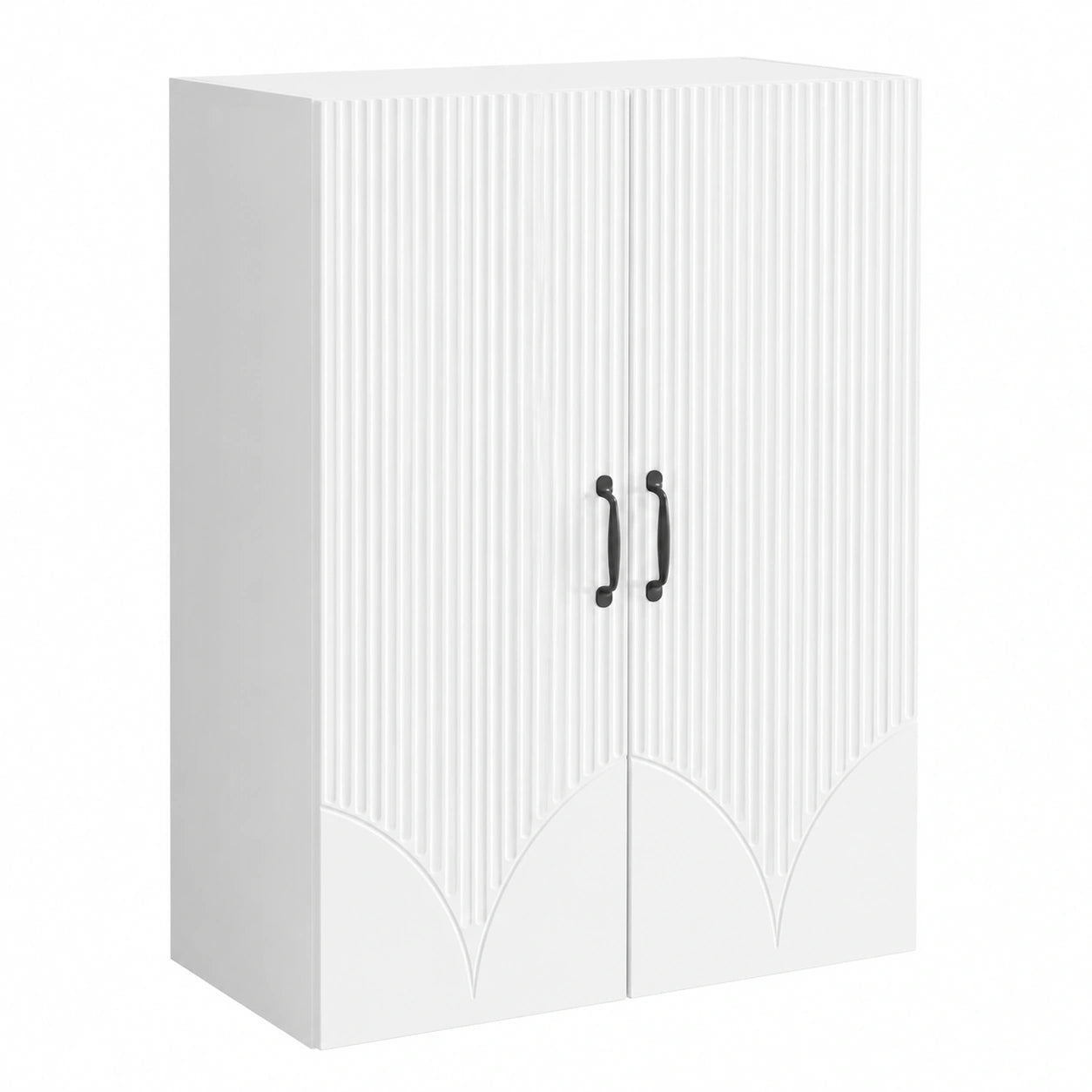 Armadio a Muro in Legno Lucido Bianco con Maniglie in Metallo, 66x34,5x90 cm, per Soggiorno e Ufficio