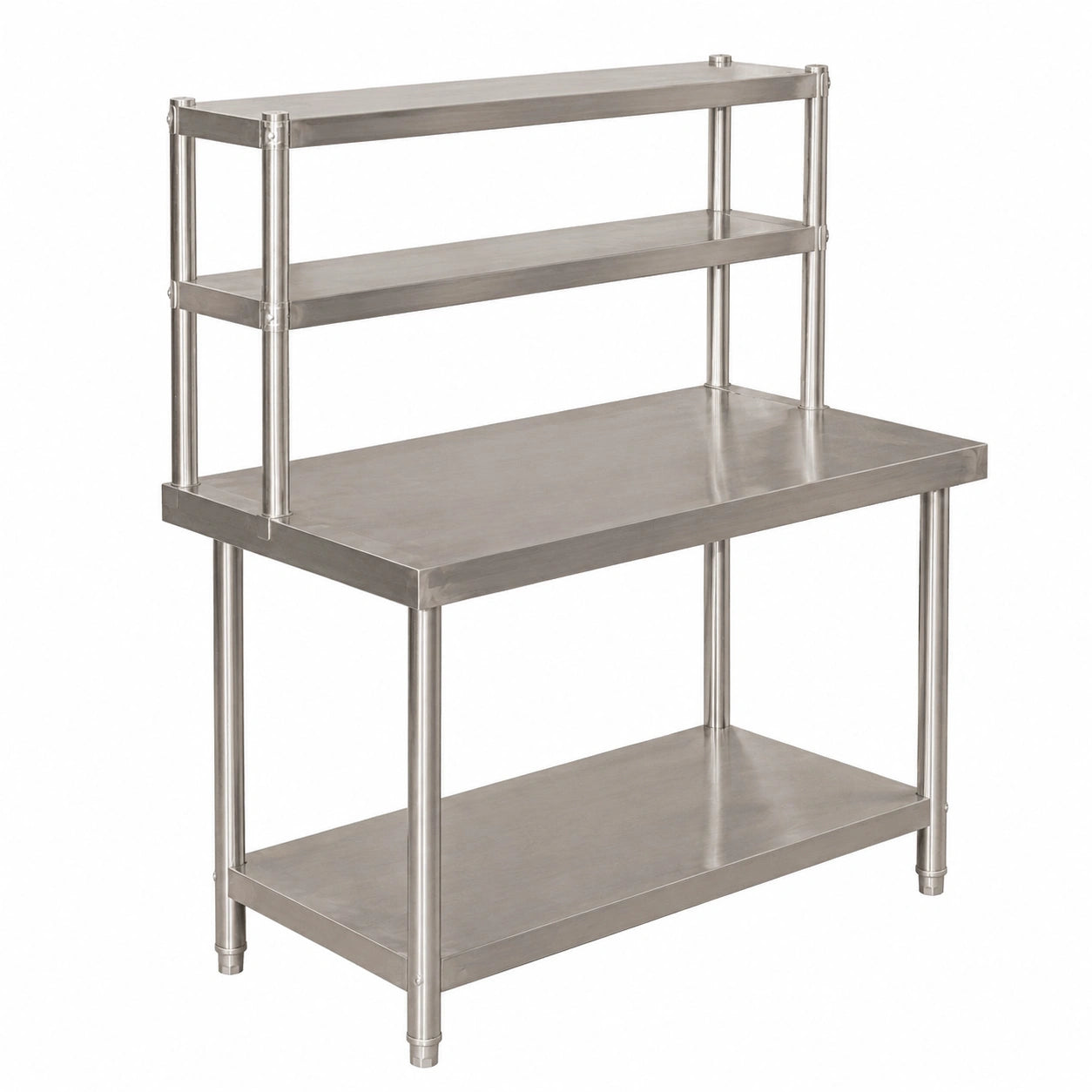 Tavolo da Lavoro in Acciaio Inox con Ripiano Utensili 120x60x145cm