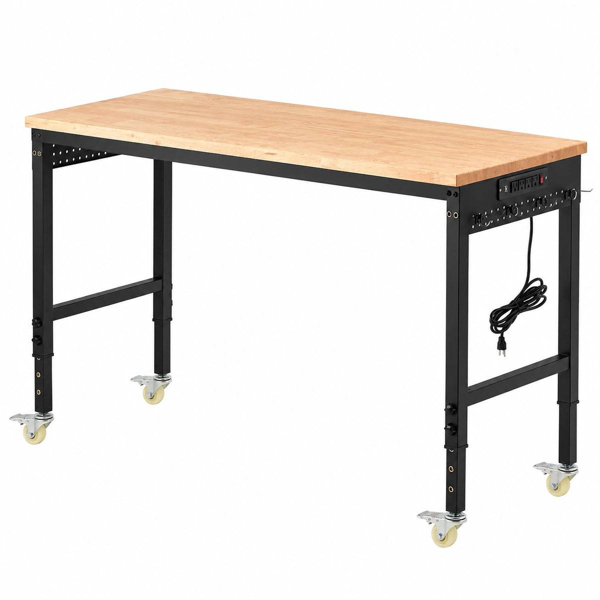 VEVOR Tavolo da Lavoro Regolabile 1524 mm, Capacità 907 kg, con Prese di Corrente, Piano in Legno di Quercia per Garage, Officina e Casa