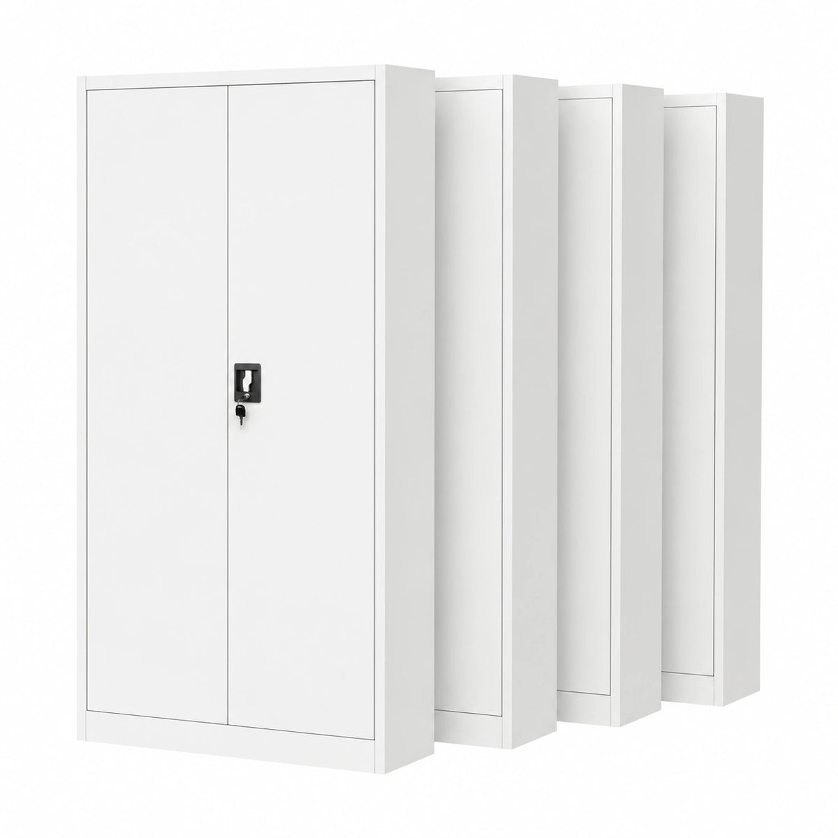 Armadio da Ufficio Jan Nowak in Metallo Verniciato, Chiudibile, 195x90x40 cm, Set di 4, Bianco